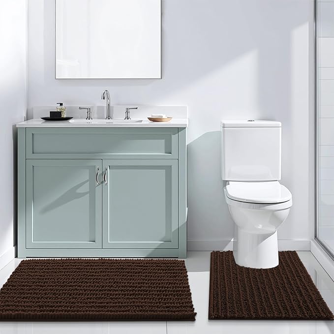 Arotive Luxury Chenille Bathroom Rug Mat, Extra Soft Thick Absorbent Shaggy Bath Rugs, Non-Slip Machine Wash Dry, Plush Bath Mats for Bathroom, Shower and Tub, 40x24, Brown