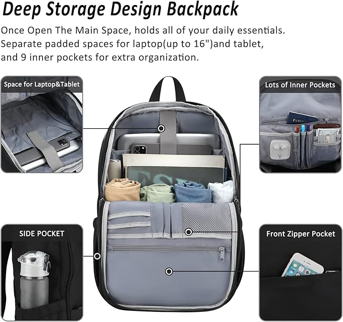 MAXTOP Deep Storage Laptop Backpack with USB Charging Port[Water Resistant] College Computer Bookbag Fits 16 Inch Laptop