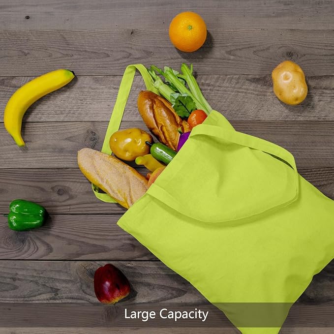 TOPDesign 24-Pack Economical 16"x15" Apple Green Cotton Tote Bag, Lightweight Medium Reusable Grocery Shopping Cloth Bags, Suitable for DIY, Advertising, Promotion, Gift, Activity