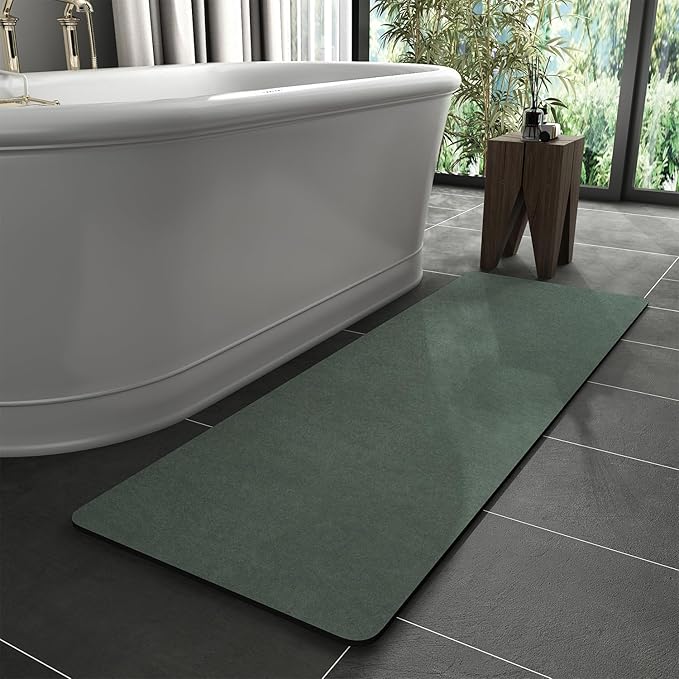 MontVoo -Bath Mat Rug-Rubber Backing Non Slip Quick Dry Absorbent Thin Bathroom Rugs Fit Under Door-Faux Suede Surface Bathroom Floor Mats-Shower Rug for in Front of Bathtub Shower Green 24"X70"