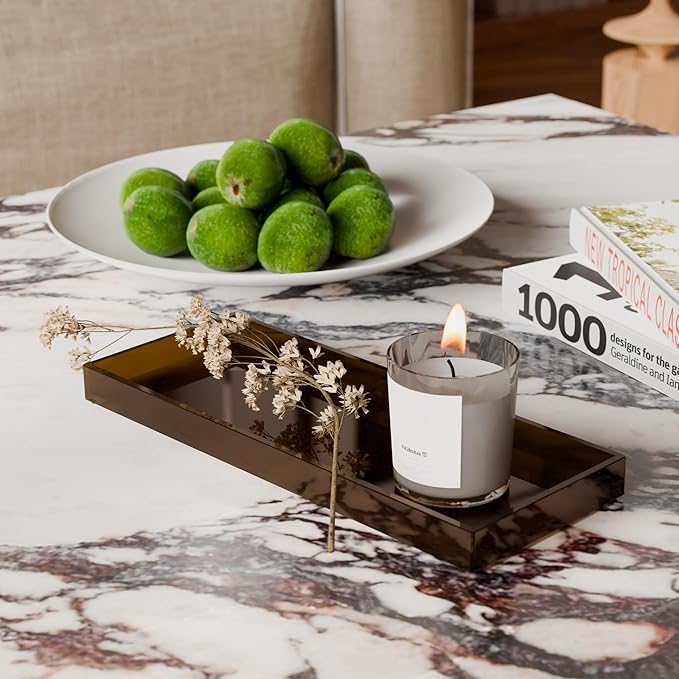 11" x 4.3" Bathroom Vanity Tray Acrylic Decorative Counter Organizer for Soap Dispenser, Perfume, Candle, Makeup - Rectangle Tray for Sink, Toilet Tank, Dresser Home Decor, Small Brown