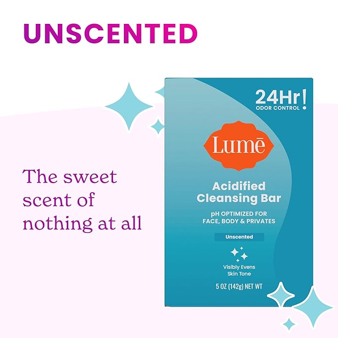 Lume Acidified Body Cleansing Bar - 24 Hour Odor Control - Removes Odor Better Than Soap - Moisturizing - No SLS or Parabens - OB/GYN Developed - 8.5 Ounce, 3 Pack (Tangerine, Lavender, & Unscented)
