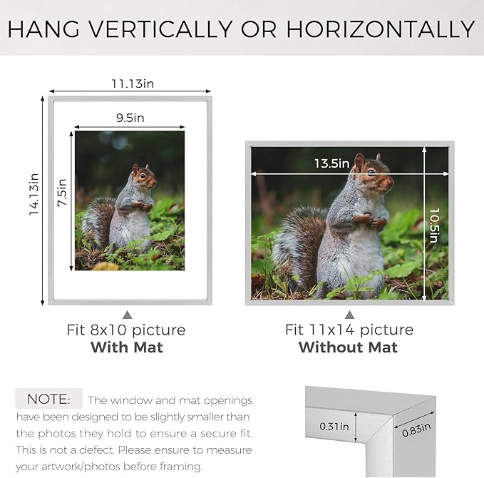 Golden State Art 11x14 Picture Frame 3 Pack - Aluminum Frames with 8x10 Removable Mats & Real Glass, Display 11x14 Posters or 8x10 Photos - Silver Gallery Wall Frames for Home Office Decor