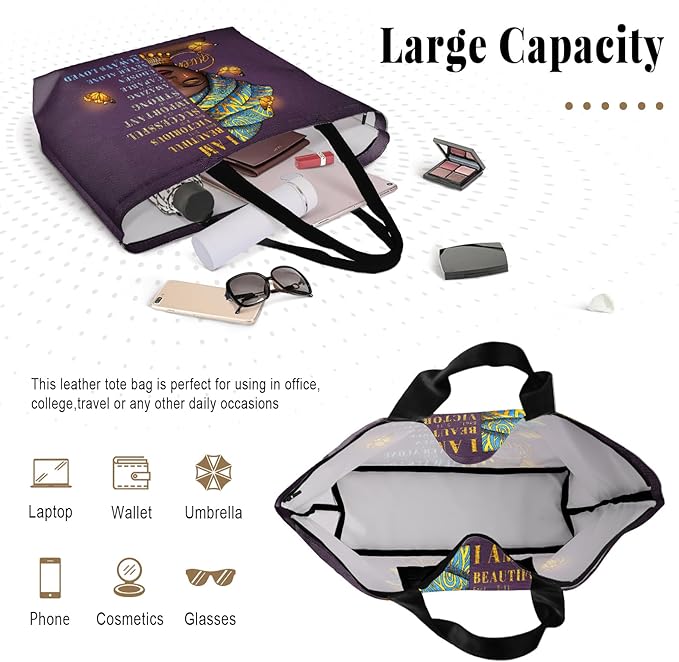 African American Black Women Tote Bag Black Girl Magic Shoulder Handbag For Work Travel Beach Shopping