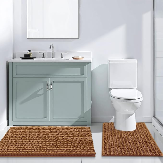 Arotive Luxury Chenille Bathroom Rug Mat, Extra Soft Thick Absorbent Shaggy Bath Rugs, Non-Slip Machine Wash Dry, Plush Bath Mats for Bathroom, Shower and Tub, 24x16, Ochre