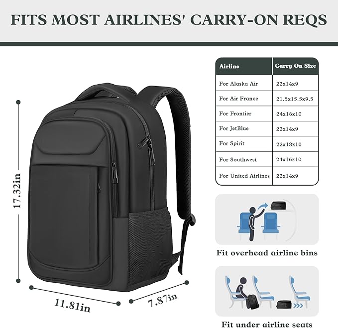 Travel Laptop Backpack, Travel Backpack For Women, Business Anti Theft Slim Sturdy Laptops Backpack, 15.6” Water Resistant College School Computer Bag Gift for Men & Women, Black