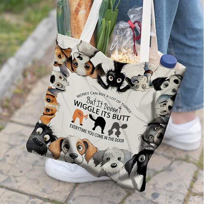 Dog Mom Canvas Tote Bags - Reusable Grocery Bags for Shopping, Funny Dog Lover Gifts for Women