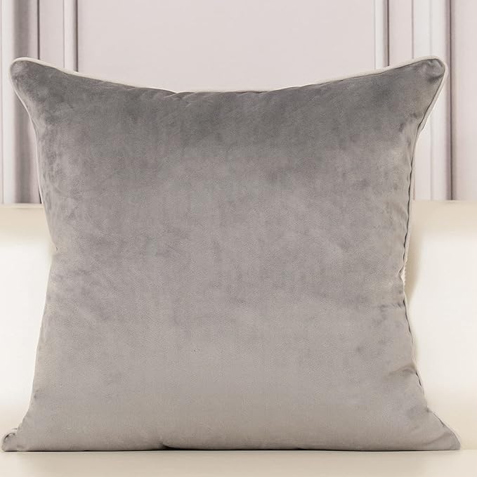 Aeckself European Floral Pillow Cover 18x18 Inch, Luxury Velvet Embroidered Decorative Throw Pillow Cover for Couch Bedroom Living Room, Grey and White