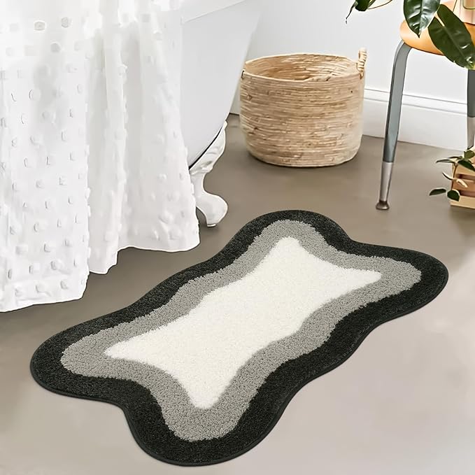 HAOCOO Bathroom Rug Mat, 18x25 inch Extra Soft Non-Slip Gradient Gray Rugs, Absorbent Microfiber Washable Small Rug Carpet for Floor Tub Shower Black/Grey