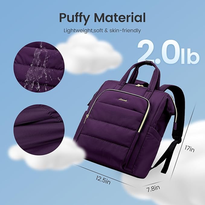 LOVEVOOK Laptop Backpack Women 17 inch,Lightweight Puffer Travel Backpacks for Women,Quilted Laptop Bag Computer Work Teacher Nurse Backpack,Womens Backpack Purse for College Business,Dark Purple
