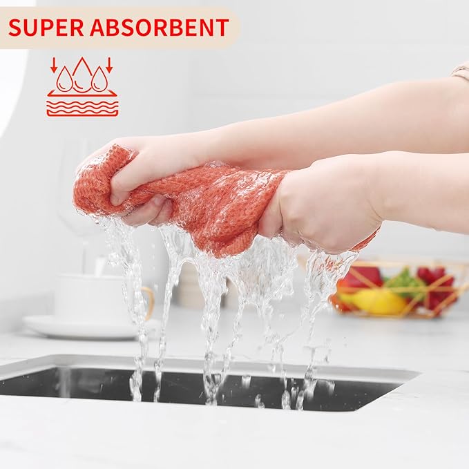 Homaxy 100% Cotton Waffle Weave Kitchen Dish Towels, Ultra Soft Absorbent Quick Drying Cleaning Towel, 13 x 28 Inches, 6-Pack, Coral