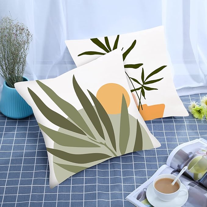 COMMINY Abstract Boho Pillow Covers 20x20 Set of 6 Decorative Sunset Leaves Throw Pillow Cover for Couch Minimalist Modern Cushion Cover for Sofa Bed Living Room Home Decor, Nordic