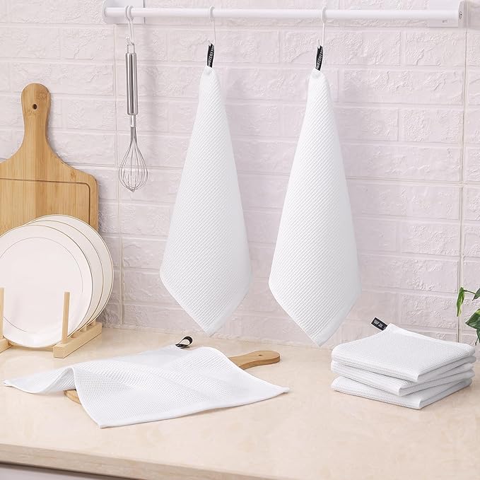 Homaxy 100% Cotton Waffle Weave Dish Cloths - 12 Pack Soft and Absorbent Dish Towels - 12 x 12 Inches Quick Dry Dish Rags - White