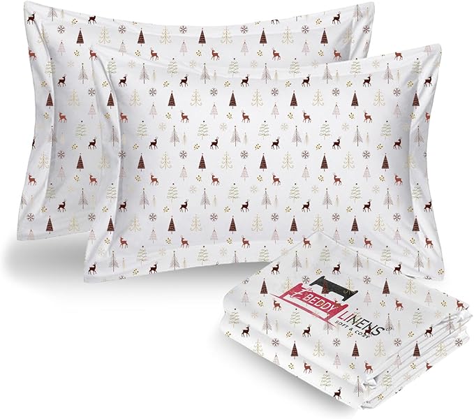 eBeddy Linens Luxury 800 TC Ultra Silky Soft Egyptian Cotton Extra Large King 136x120 Size 3-Pieces Duvet Cover Zipper Closure & Corner Ties Durable and Fade Resistant, Christmas Print