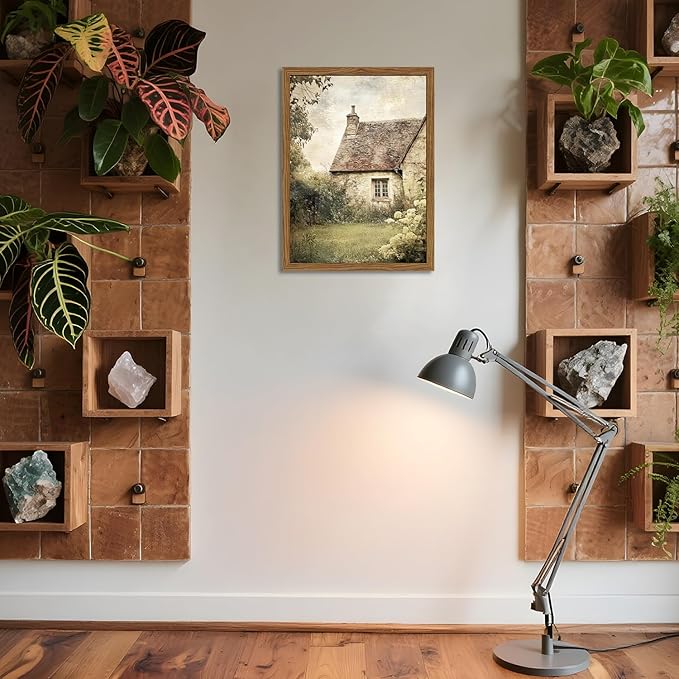 Vintage Farmhouse Wall Art, 3D Textured Nature Landscape Wall Decor Paintings, Hand Drawn Sandstone Farm House Picture Prints Artwork for Bedroom Living Room 12x16 inch Wood Framed