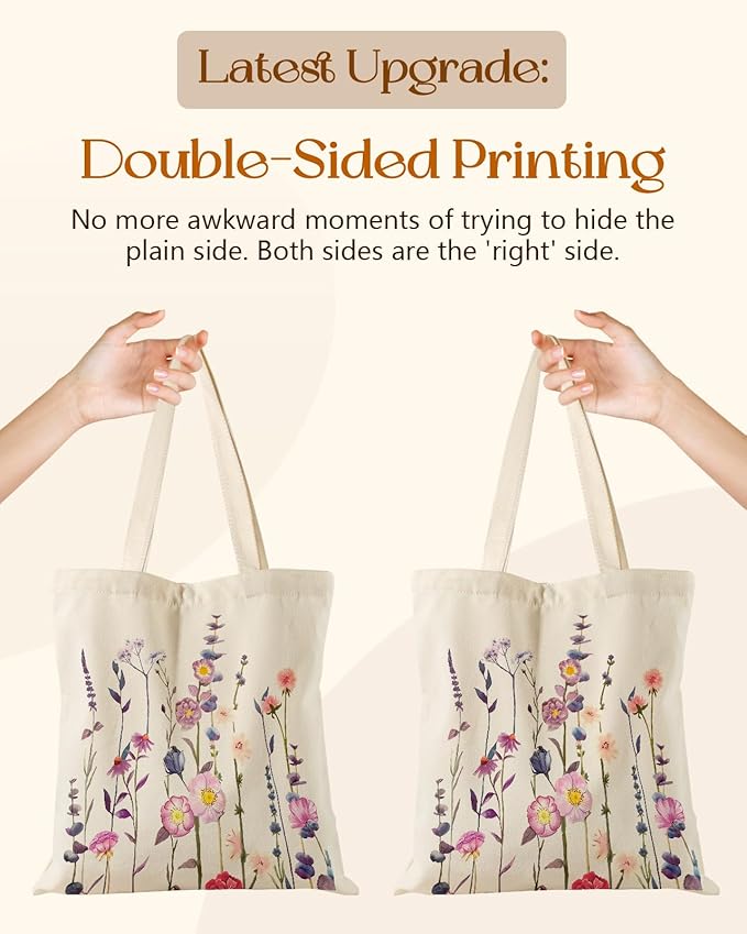 Aesthetic Tote Bag for Girls - with Magnetic Buckle and Zipper Inner Pocket for Women Lady Canvas Cotton Tote Bag