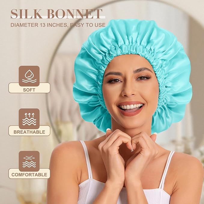 Satin Bonnet Silk Bonnet Hair Bonnet for Sleeping-Slouchy Beanie Hat Satin Sleep Cap for Women's Natural & Curly Hair(Mint Green)