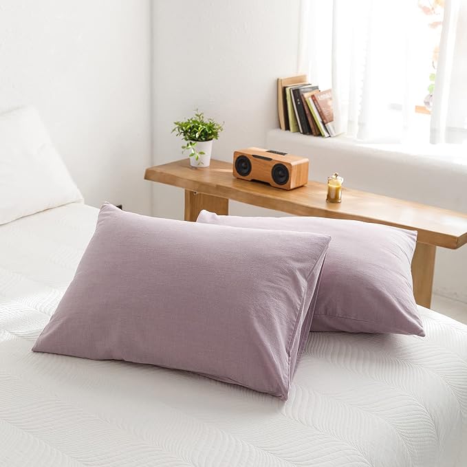 ECOCOTT Light Purple Duvet Cover King Size - 100% Washed Cotton Durable Soft Comfy Duvet Cover Set, 3 Pieces Duvet Cover with Zipper Closure (Light Purple, 104''x90'')