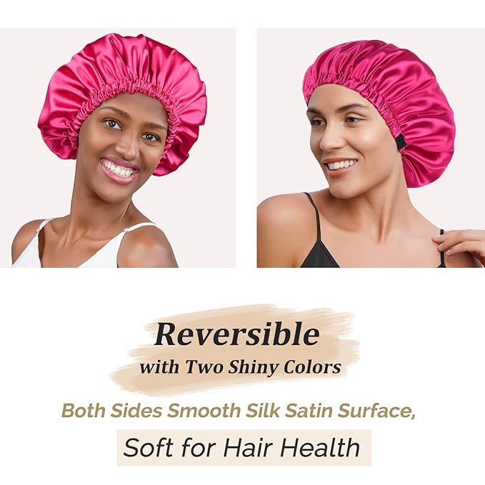 YANIBEST Adjustable Silk Bonnet Double Layer Satin Bonnet Hair Bonnet for Sleeping Bonnets for Women Hats Curly Natural Hair, Hot Pink