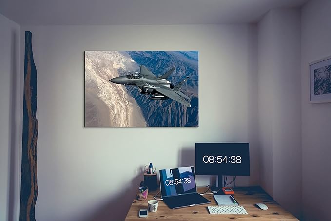 Airplane Canvas Wall Art F-15E Strike Eagle Posters Aircraft Wall Decor Vintage Fighter Plane Picture Artwork Fighter Jet Paintings Airplane Decor for Home Living Room Ready to Hang (28''Hx40''W)