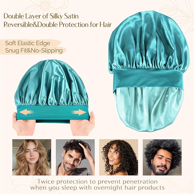 YANIBEST Silk Bonnet for Men Women Hair Bonnet for Sleeping Double Layer Satin Bonnet for Natural Curly Hair Unisex Sleep Cap