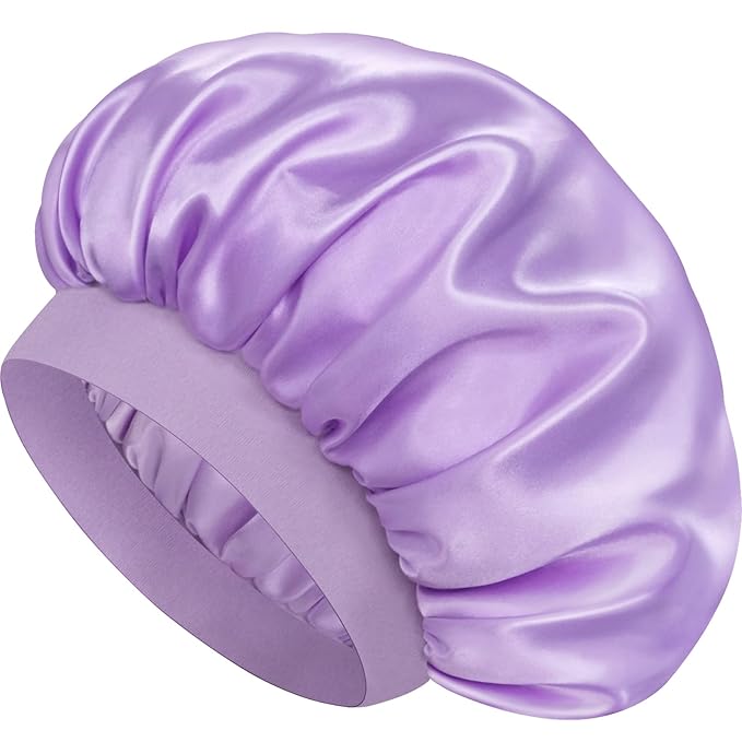 Satin Silk Bonnet for Sleeping, Double Layer Silk Sleep Cap for Men & Women, Soft Satin Lined Bonnet for Natural & Curly Hair(Purple)