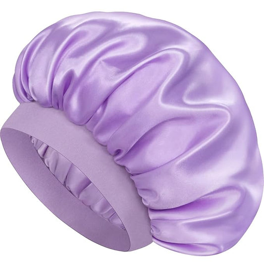 Satin Silk Bonnet for Sleeping, Double Layer Silk Sleep Cap for Men & Women, Soft Satin Lined Bonnet for Natural & Curly Hair(Purple)