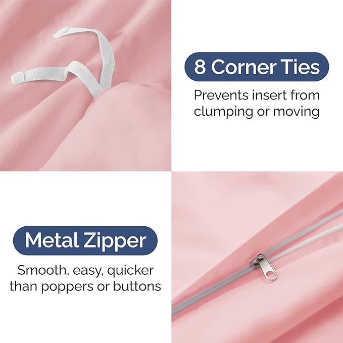 Duvet Cover King Size Set - Extra Soft King Size Duvet Cover 104 x 90 with 2 Pillow Shams - Hotel Luxury Easy Care and Fade Free w/Zipper Closures & Ties - Comfy Breathable Bedding Set (Baby Pink)