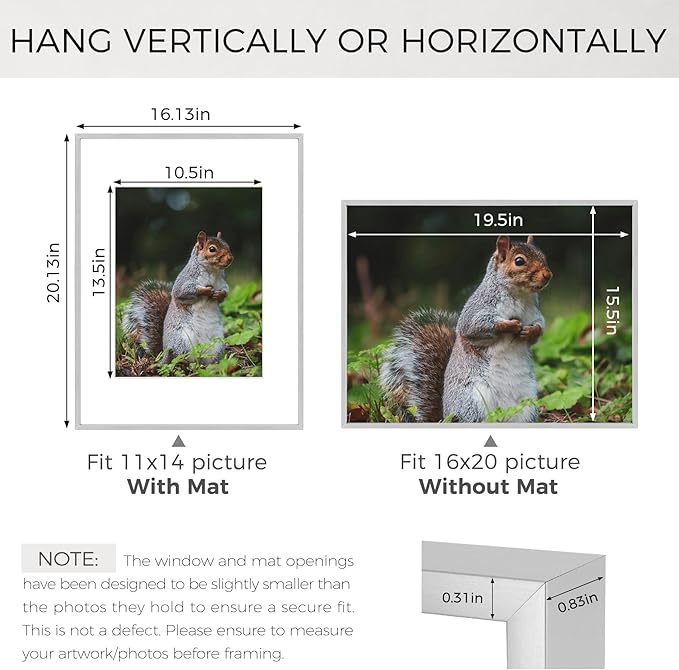 Golden State Art 16x20 Picture Frame 3 Pack - Aluminum Frames with 11x14 Removable Mats & Real Glass, Display 16x20 Posters or 11x14 Photos - Silver Gallery Wall Frames for Home Office Decor