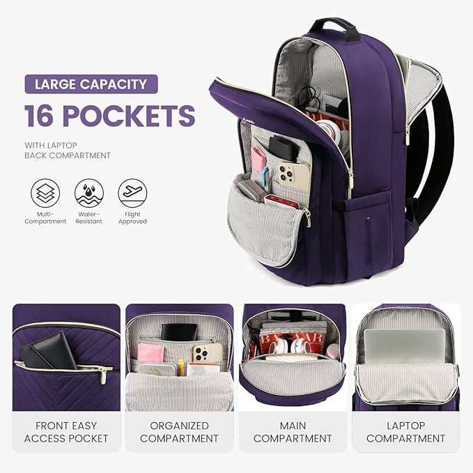 LOVEVOOK Laptop Backpack for Women 17.3 inch,Cute Women Travel Backpack Purse,Professional Laptop Computer Bag,Waterproof Work Business College Teacher Bag Carry on Backpack with USB Port,Royal Purple