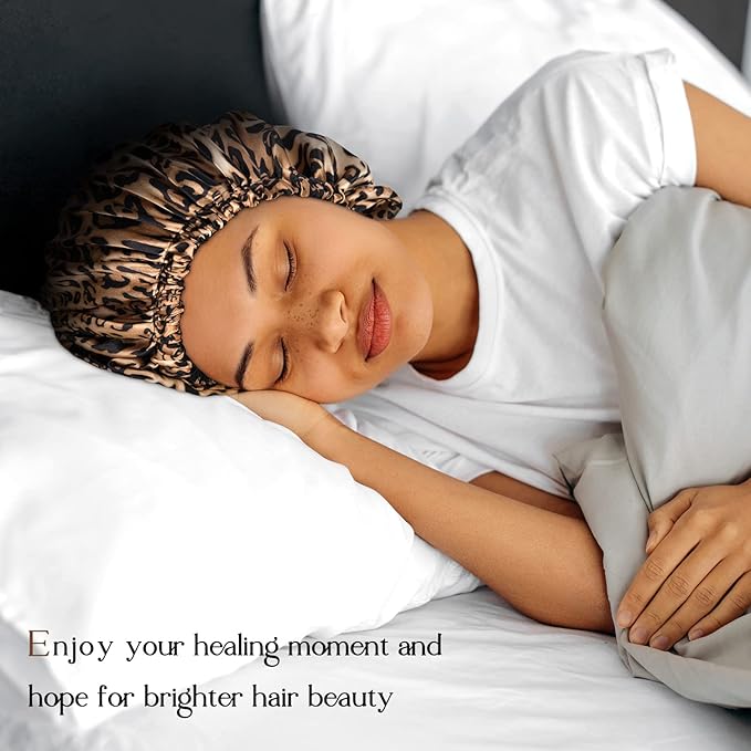 YANIBEST Adjustable Silk Bonnet Double Layer Satin Bonnet Hair Bonnet for Sleeping Bonnets for Women Hats Curly Natural Hair, Bold Cheetah