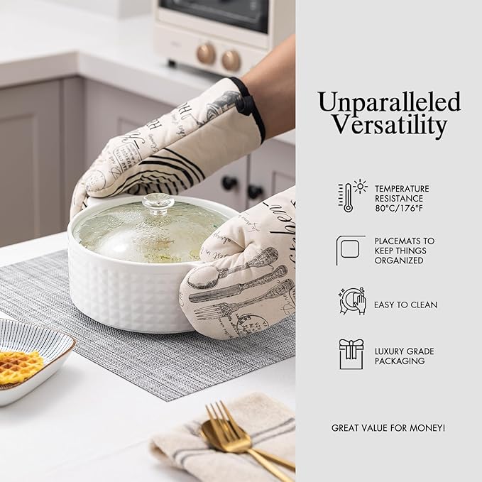 Placemats Set of 6 - Easy Clean Woven Vinyl Placemats for Dining Table, Indoor/Outdoor Place Mats, Washable PVC Table Mats（Gray）