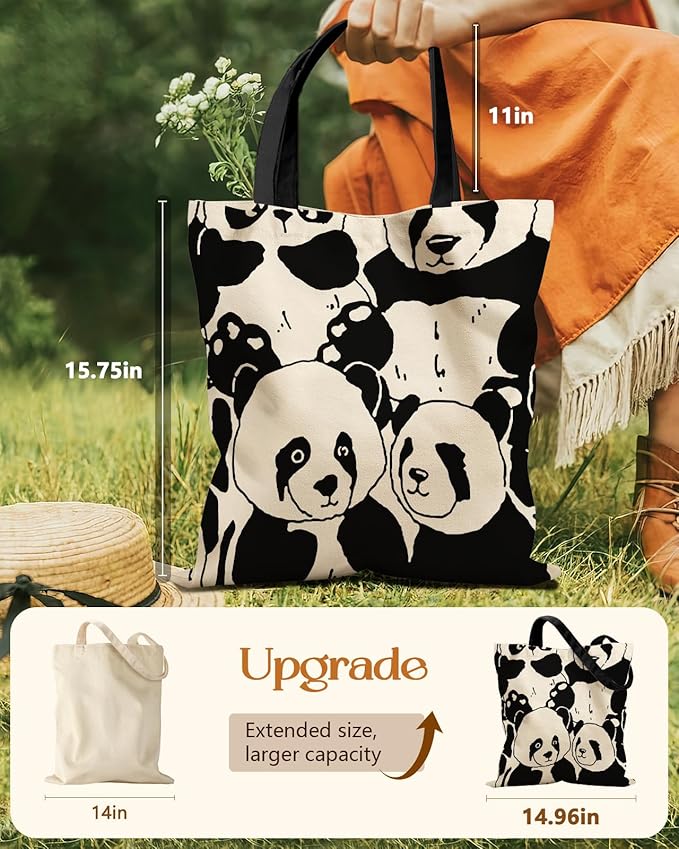 Aesthetic Tote Bag for Girls - with Magnetic Buckle and Zipper Inner Pocket for Women Lady Canvas Cotton Tote Bag