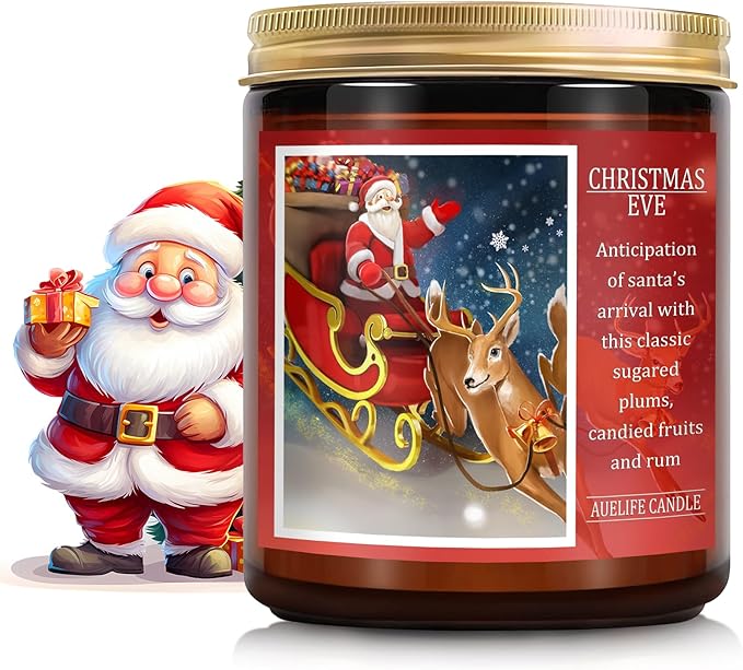 Auelife Christmas EVE Soy Candle - Sugared Plums Candied Fruits and Rum, 7 oz Aromatherapy Jar Candle, Christmas Gift for Women and Men