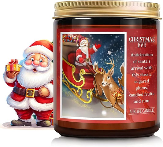 Auelife Christmas EVE Soy Candle - Sugared Plums Candied Fruits and Rum, 7 oz Aromatherapy Jar Candle, Christmas Gift for Women and Men