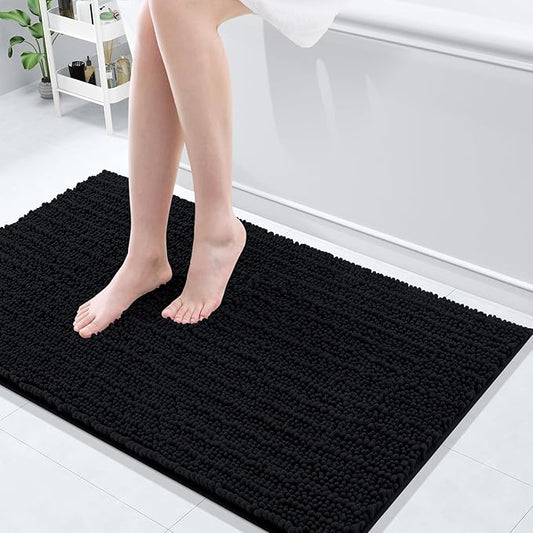 Arotive Luxury Chenille Bathroom Rug Mat, Extra Soft Thick Absorbent Shaggy Bath Rugs, Non-Slip Machine Wash Dry, Plush Bath Mats for Bathroom, Shower and Tub, 40x24, Black