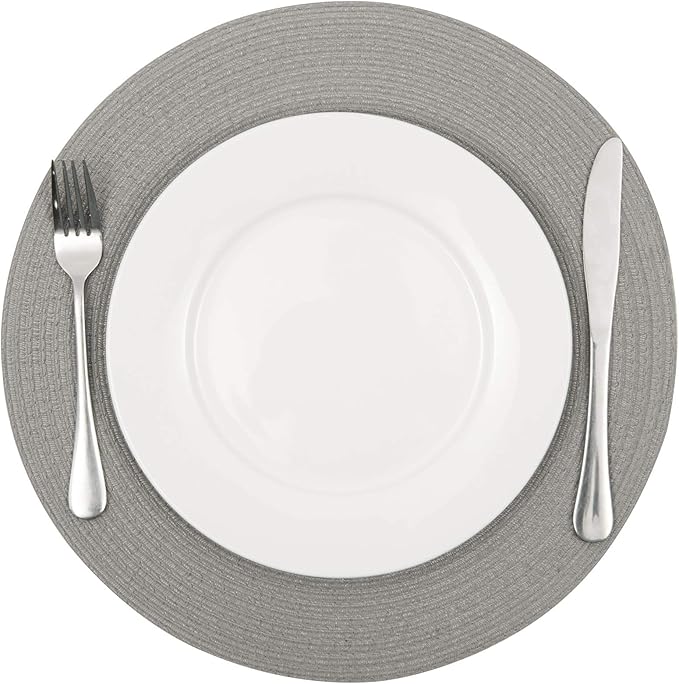 SHACOS Round Braided Placemats Set of 8 Washable Fabric Heat Resistant 15 inch Grey Round Table Mats for Dining Tables (Gray, 8)
