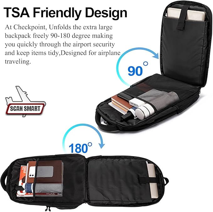 LIWAG Laptop Backpack, Black, 55L Capacity, TSA Friendly, USB Charging Port, Anti-Theft, Night Light Reflective, Comfy & Durable, Suitable for Travel