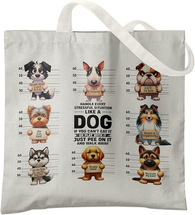 Dog Mom Canvas Tote Bags - Reusable Grocery Bags for Shopping, Funny Dog Lover Gifts for Women
