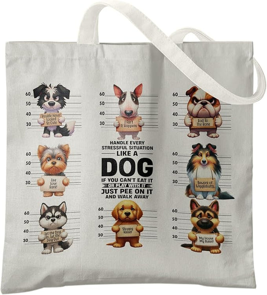 Dog Mom Canvas Tote Bags - Reusable Grocery Bags for Shopping, Funny Dog Lover Gifts for Women