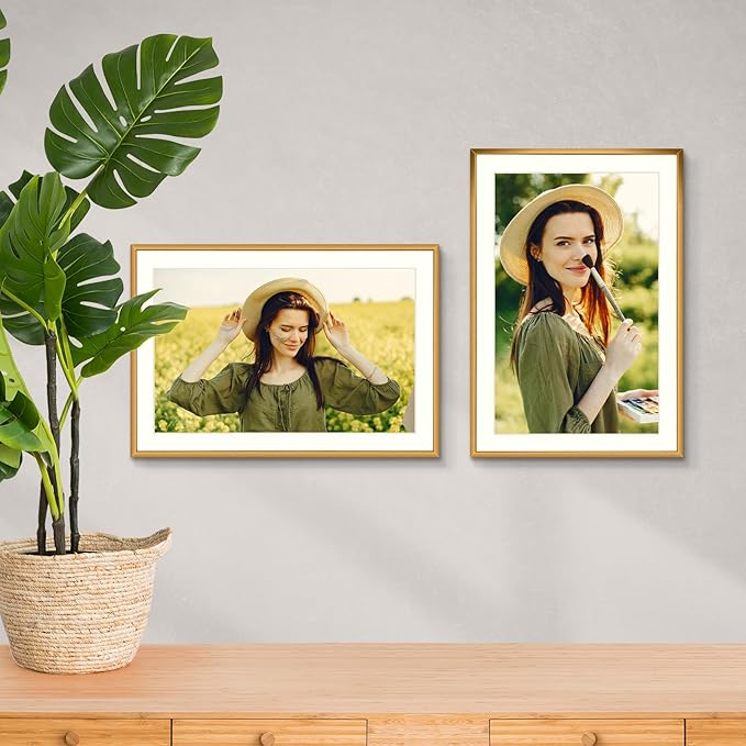 Golden State Art 13x19 Picture Frame 3 Pack - Aluminum Frames with 11x17 Removable Mats & Real Glass, Display 13x19 Posters or 11x17 Photos - Bronze Gallery Wall Frames for Home Office Decor