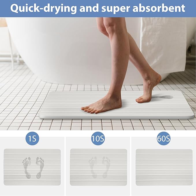 Absorbent Stone Bath Mat, Diatomaceous Earth Shower Mats, Non-Slip Water Absorbing Diatomite Stone Mat for Bathroom Floor, Quick-Drying Easy to Clean