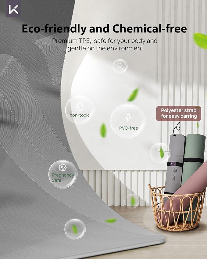 KEEP Yoga Mat, 32" Extra Wide Exercise Mat with Strap for Men and Women, 7mm Thick Double-Sided Non-Slip Eco-friendly Yoga Mat for Pilates, Workout and Fitness