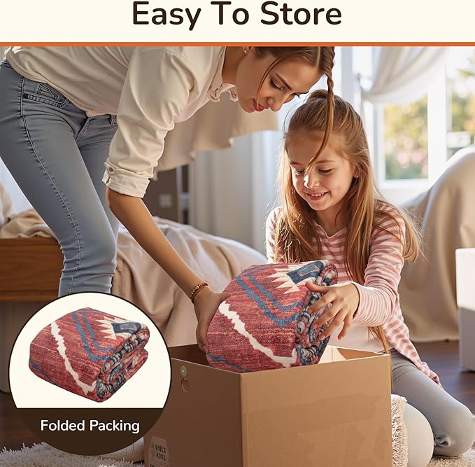 Area Rug 6x9 Rug Machine Washable Non-Slip Low Pile Print Pattern Western Rug for Living Room Bedroom Entryway Tribal Series -Red/Orange