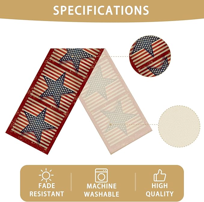 Star 4July Burlap Table Runner Seasonal Spring Fall Kitchen Dining Linen Table Decoration for Indoor Outdoor Home Party Dinner 13x72 Inch