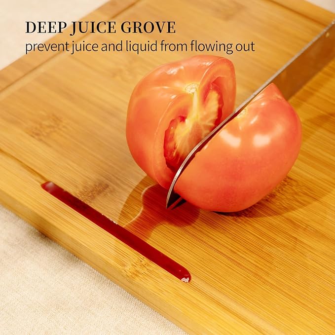 Bamboo cutting boards for home and kitchen,chopping board with juice groove,hanging hole and handles,for charcuterie,meat,bread,cheese,fruit and vegetables,Natural Bamboo, Set of 3(S+M+L)