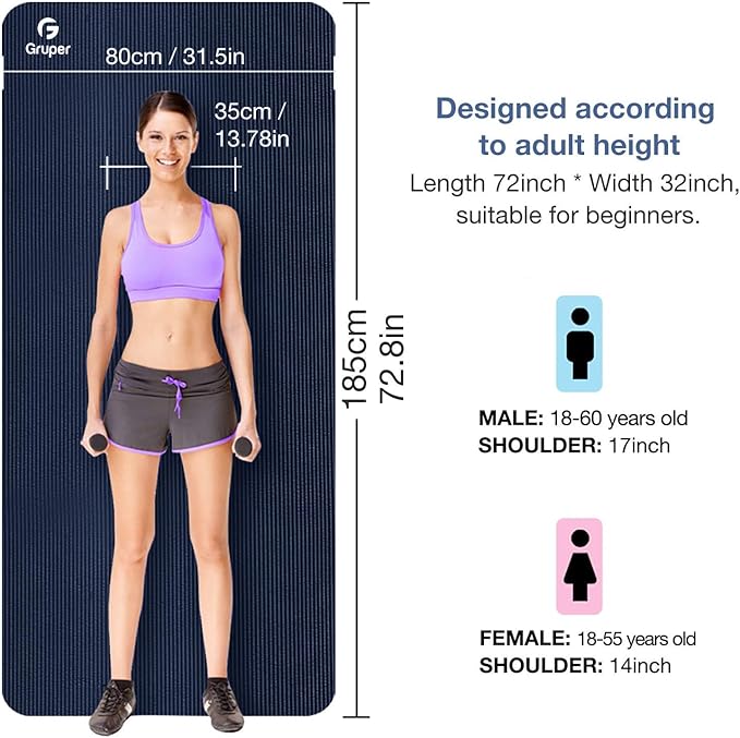 Yoga Mat Non Slip NBR Thick Yoga Mat, 72"L x 32"W x 0.6"TH (185cm x 80cm x 15mm), Anti-Tear Exercise Mat with Carrying Strap and Bag, Workout Mats for Yoga, Pilates and Floor Exercises