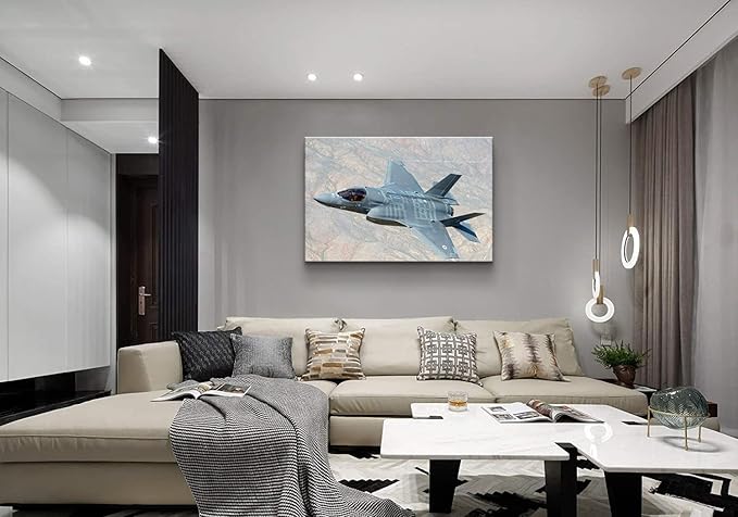 Mistyefly F-35 Lightning II Fighter Jet Wall Art Painting, Realistic Art Print on Wrapped Canvas, 40" x 28", Waterproof, UV Resistant, Perfect for Bedroom, Living Room, Office