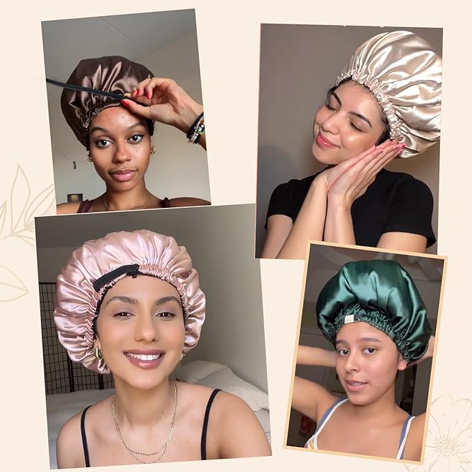 YANIBEST Adjustable Silk Bonnet Double Layer Satin Bonnet Hair Bonnet for Sleeping Bonnets for Women Hats Curly Natural Hair, Black