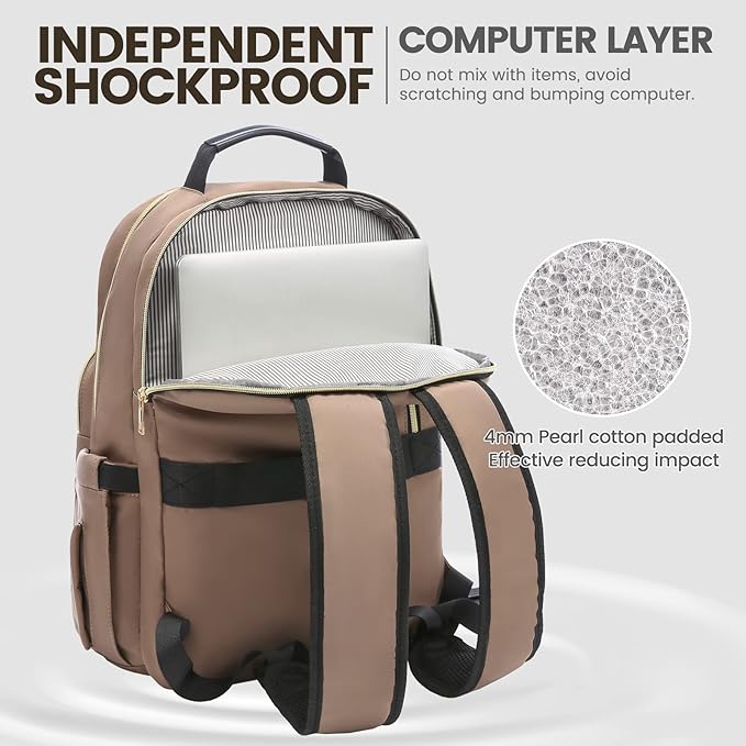 LOVEVOOK Laptop Backpack for Women 15.6 inch,Cute Womens Travel Backpack Purse,Professional Laptop Computer Bag,Waterproof Work Business College Teacher Bags Carry on Backpack with USB Port,Brown